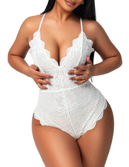 Avidlove Women One Piece Lingerie Deep V Teddy Sexy Lace Bodysuit Snap Crotch Babydoll - 7DAY'S