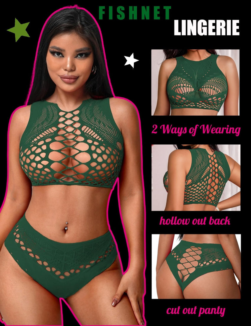 Avidlove Womens Fishnet Lingerie for Women Sexy Two Piece Lingerie Set Stripper Outfit - 7DAY'S