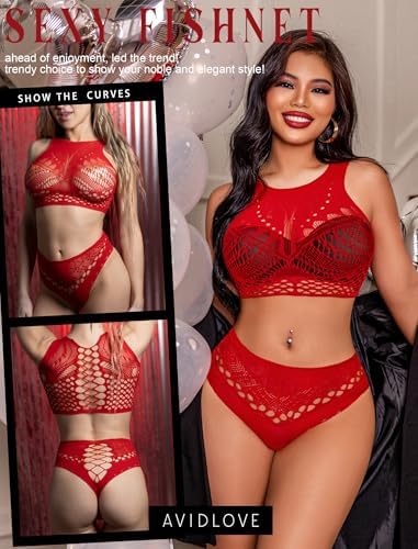 Avidlove Womens Fishnet Lingerie for Women Sexy Two Piece Lingerie Set Stripper Outfit - 7DAY'S