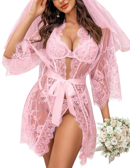 Avidlove Women's Lace Kimono Robe Babydoll Lingerie Mesh Nightgown S - 5XL - 7DAY'S