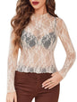 Avidlove Women's Mesh Top Long Sleeve Mock Neck Sheer Blouse See Through Floral Lace Tops - 7DAY'S