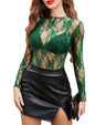 Avidlove Women's Mesh Top Long Sleeve Mock Neck Sheer Blouse See Through Floral Lace Tops - 7DAY'S