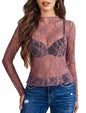 Avidlove Women's Mesh Top Long Sleeve Mock Neck Sheer Blouse See Through Floral Lace Tops - 7DAY'S