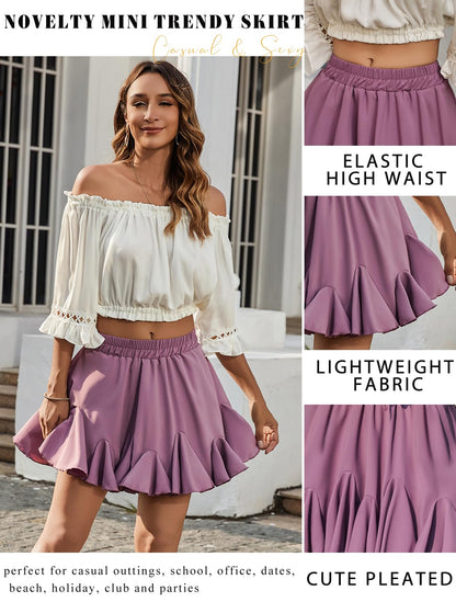 Avidlove Women's Pleated Skater Skirt Basic Casual High Waisted Ruffles Flared Mini Lingerie Skirts - 7DAY'S