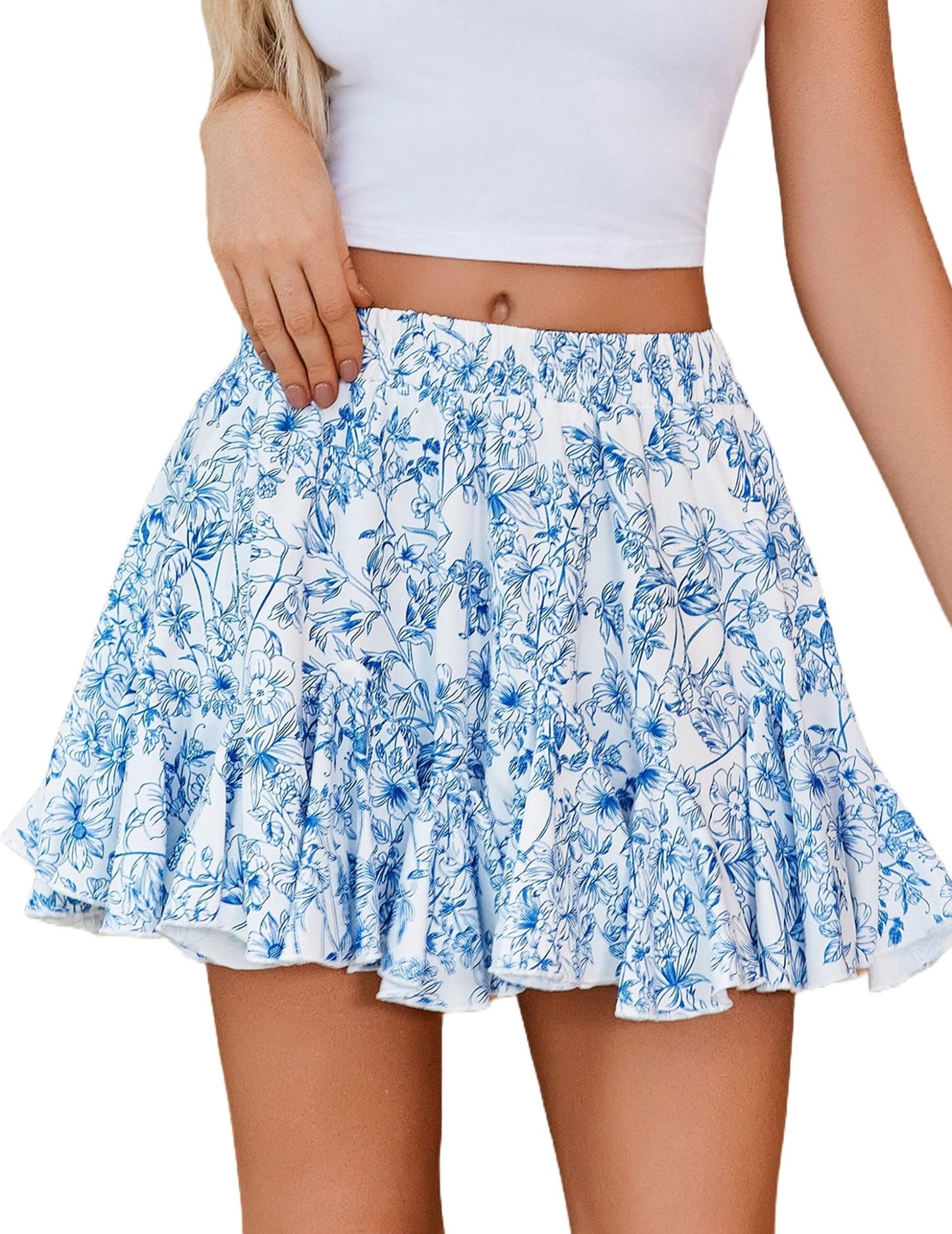 Avidlove Women's Pleated Skater Skirt Basic Casual High Waisted Ruffles Flared Mini Lingerie Skirts - 7DAY'S