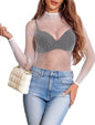 Avidlove Women's Sexy Fishnet Mesh Long Sleeve Tops Mock Neck Sheer Lace See - Through Blouse Bodycon Clubwear Party Tops - 7DAY'S