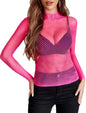 Avidlove Women's Sexy Fishnet Mesh Long Sleeve Tops Mock Neck Sheer Lace See - Through Blouse Bodycon Clubwear Party Tops - 7DAY'S