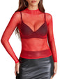 Avidlove Women's Sexy Fishnet Mesh Long Sleeve Tops Mock Neck Sheer Lace See - Through Blouse Bodycon Clubwear Party Tops - 7DAY'S