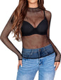 Avidlove Women's Sexy Fishnet Mesh Long Sleeve Tops Mock Neck Sheer Lace See - Through Blouse Bodycon Clubwear Party Tops - 7DAY'S