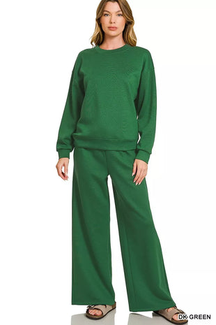 Zenana Scuba Crewneck Pullover and Pants Set