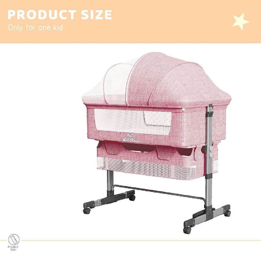 Baby Bassinet, Bedside Sleeper,Foldable Baby Bed to Bed, Adjustable Portable Bed for Infant/Baby/Newborn,with Mosquito Nets, Large Storage Bag, Comfortable Mattresses, Lockable Wheels - 7DAY'S