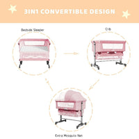 Baby Bassinet, Bedside Sleeper,Foldable Baby Bed to Bed, Adjustable Portable Bed for Infant/Baby/Newborn,with Mosquito Nets, Large Storage Bag, Comfortable Mattresses, Lockable Wheels - 7DAY'S