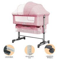 Baby Bassinet, Bedside Sleeper,Foldable Baby Bed to Bed, Adjustable Portable Bed for Infant/Baby/Newborn,with Mosquito Nets, Large Storage Bag, Comfortable Mattresses, Lockable Wheels - 7DAY'S