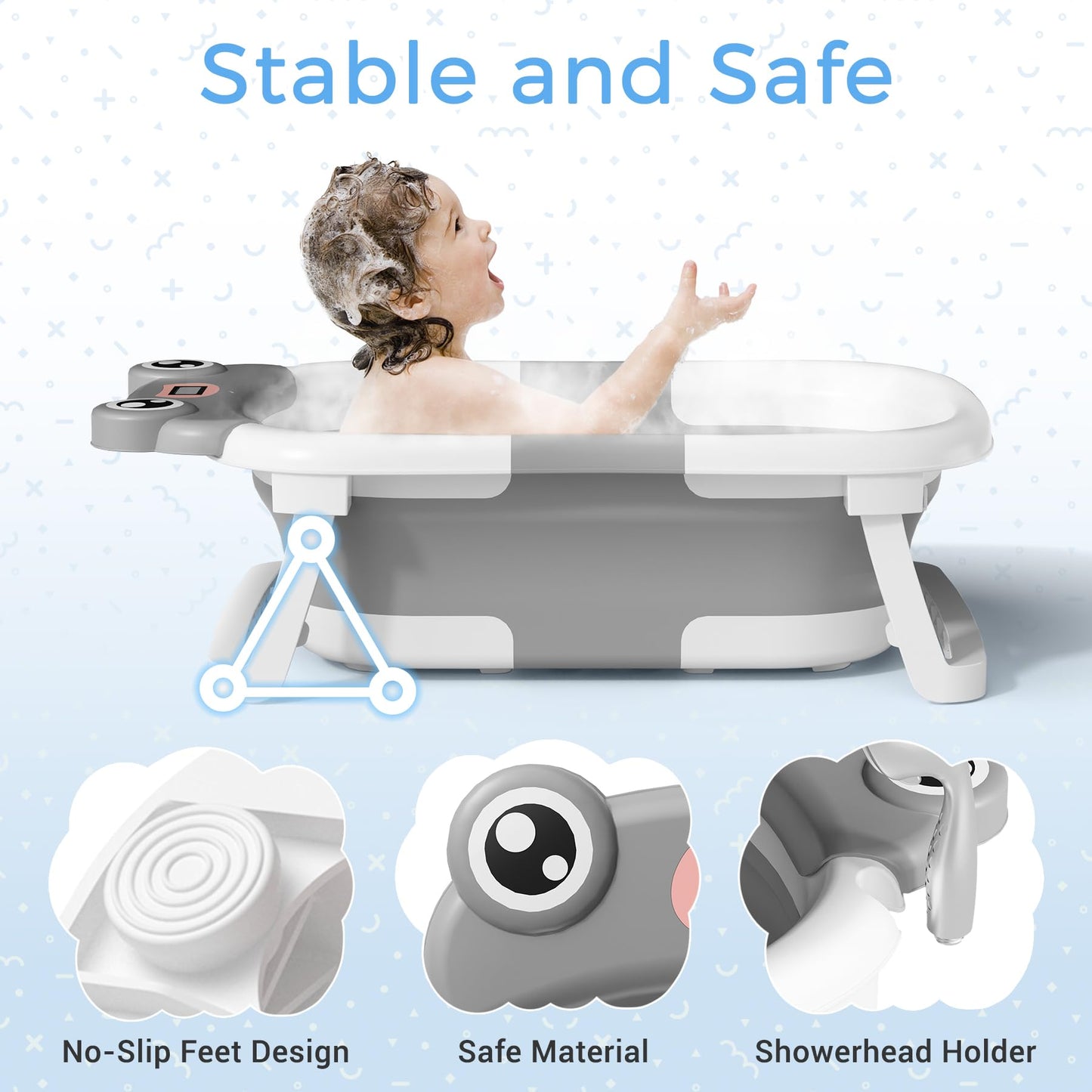 Baby Bathtub, Collapsible Newborn Bathtub for Infant to Toddler 0 - 24 Months with Soft Cushion and Thermometer,Portable Travel Newborn Tub with No - Slip Feet, Baby Shower Gifts,Green - 7DAY'S