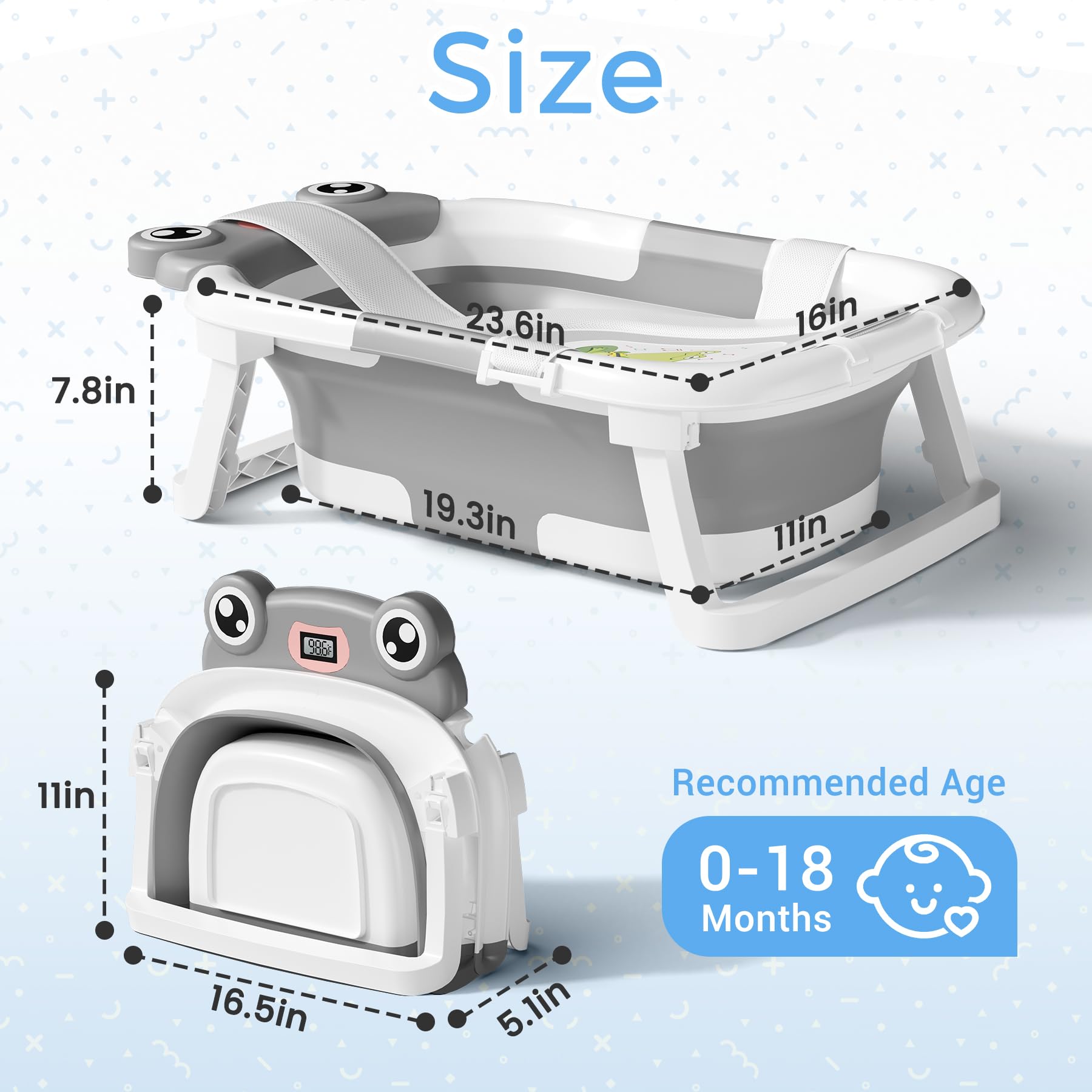 Baby Bathtub, Collapsible Newborn Bathtub for Infant to Toddler 0 - 24 Months with Soft Cushion and Thermometer,Portable Travel Newborn Tub with No - Slip Feet, Baby Shower Gifts,Green - 7DAY'S