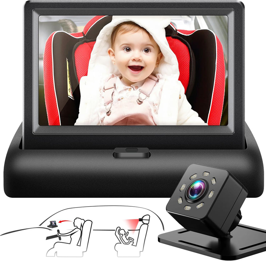 Baby Car Mirror with 4.3'' HD Night Vision Function Display, Safety Car Seat Camera with Wide Crystal Clear View, Easily Observe The Baby’s Move(Not USB) - 7DAY'S