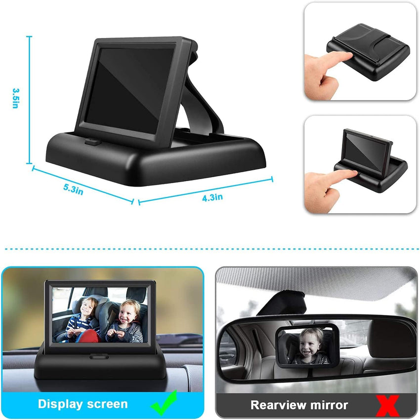 Baby Car Mirror with 4.3'' HD Night Vision Function Display, Safety Car Seat Camera with Wide Crystal Clear View, Easily Observe The Baby’s Move(Not USB) - 7DAY'S