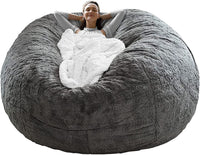 Bag Chair Cover(it was only a Cover; not a Full Bean Bag) Chair Cushion; Big Round Soft Fluffy PV Velvet Sofa Bed Cover; Living Room Furniture; Lazy Sofa Bed Cover; 5ft Dark Grey - 7DAY'S