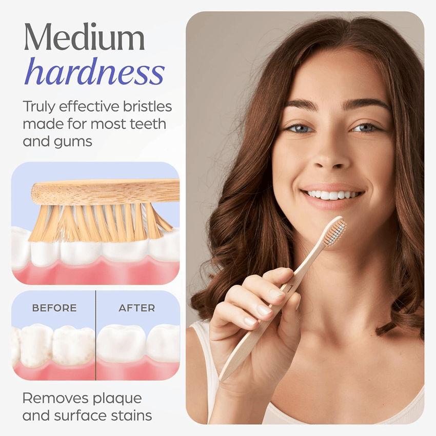 Bamboo Toothbrushes Medium Bristles 10 Pack - BPA Free Medium Bristles Toothbrushes for Adults | Eco - Friendly, Compostable & Biodegradable Toothbrush | Natural Wooden Toothbrushes - 7DAY'S