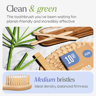 Bamboo Toothbrushes Medium Bristles 10 Pack - BPA Free Medium Bristles Toothbrushes for Adults | Eco - Friendly, Compostable & Biodegradable Toothbrush | Natural Wooden Toothbrushes - 7DAY'S