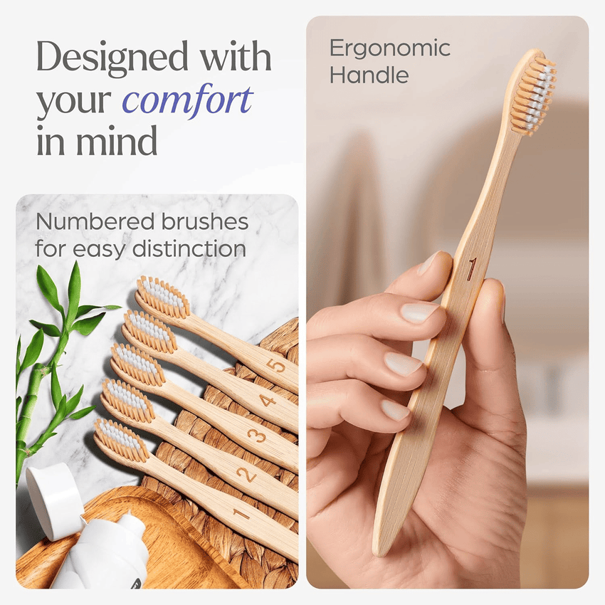 Bamboo Toothbrushes Medium Bristles 10 Pack - BPA Free Medium Bristles Toothbrushes for Adults | Eco - Friendly, Compostable & Biodegradable Toothbrush | Natural Wooden Toothbrushes - 7DAY'S