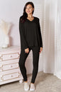 Basic Bae Full Size V - Neck Soft Rayon Long Sleeve Top and Pants Lounge Set Loungewear for women - 7DAY'S