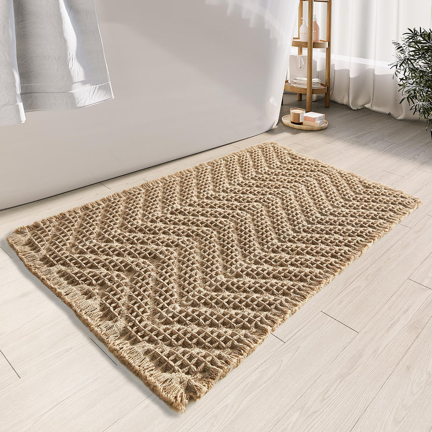 Bathroom Floor Mat,Boho Bath Rug,Super Absorbent Bath Mat,Bathroom Rugs Non Slip Washable, Quick Dry Shower Mats, Ultra Soft Bath Mat Towel,Brown,18"*30" - 7DAY'S