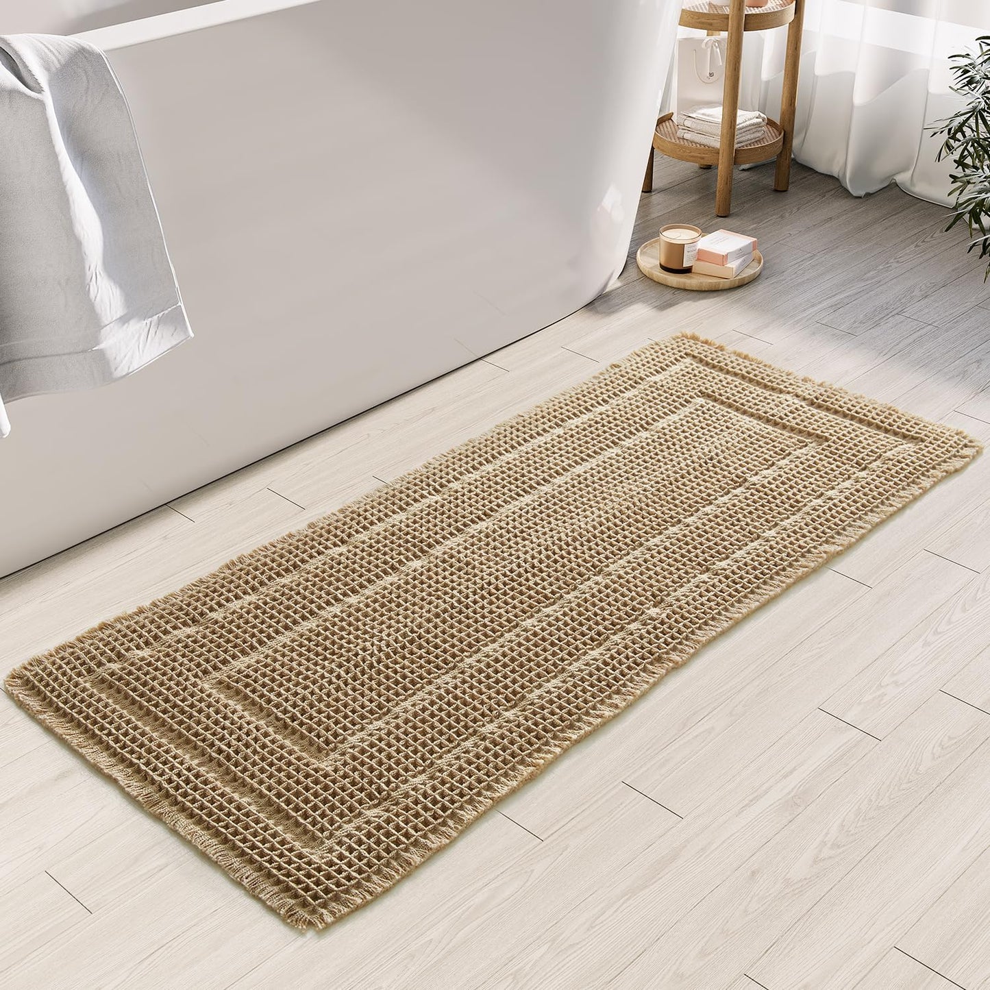 Bathroom Floor Mat,Boho Bath Rug,Super Absorbent Bath Mat,Bathroom Rugs Non Slip Washable, Quick Dry Shower Mats, Ultra Soft Bath Mat Towel,Brown,18"*30" - 7DAY'S