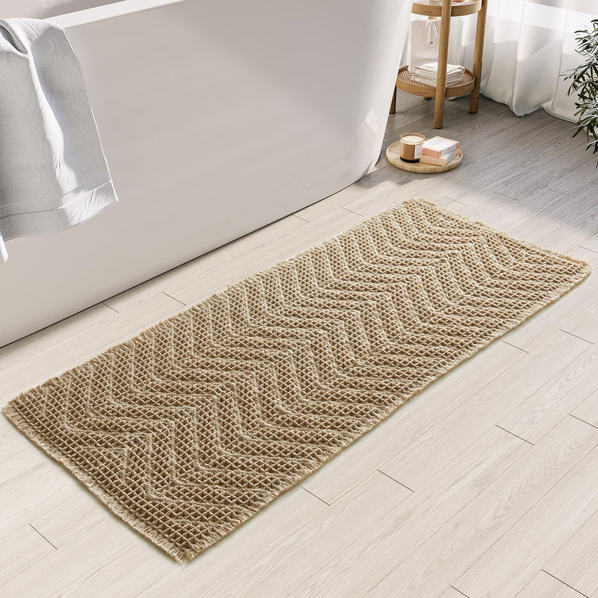 Bathroom Floor Mat,Boho Bath Rug,Super Absorbent Bath Mat,Bathroom Rugs Non Slip Washable, Quick Dry Shower Mats, Ultra Soft Bath Mat Towel,Brown,18"*30" - 7DAY'S