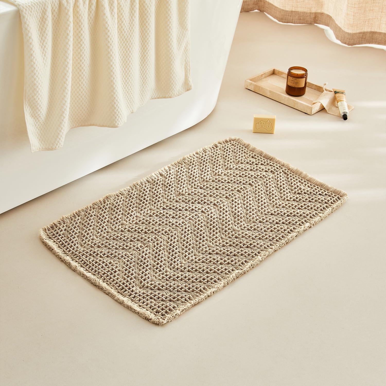 Bathroom Floor Mat,Boho Bath Rug,Super Absorbent Bath Mat,Bathroom Rugs Non Slip Washable, Quick Dry Shower Mats, Ultra Soft Bath Mat Towel,Brown,18"*30" - 7DAY'S
