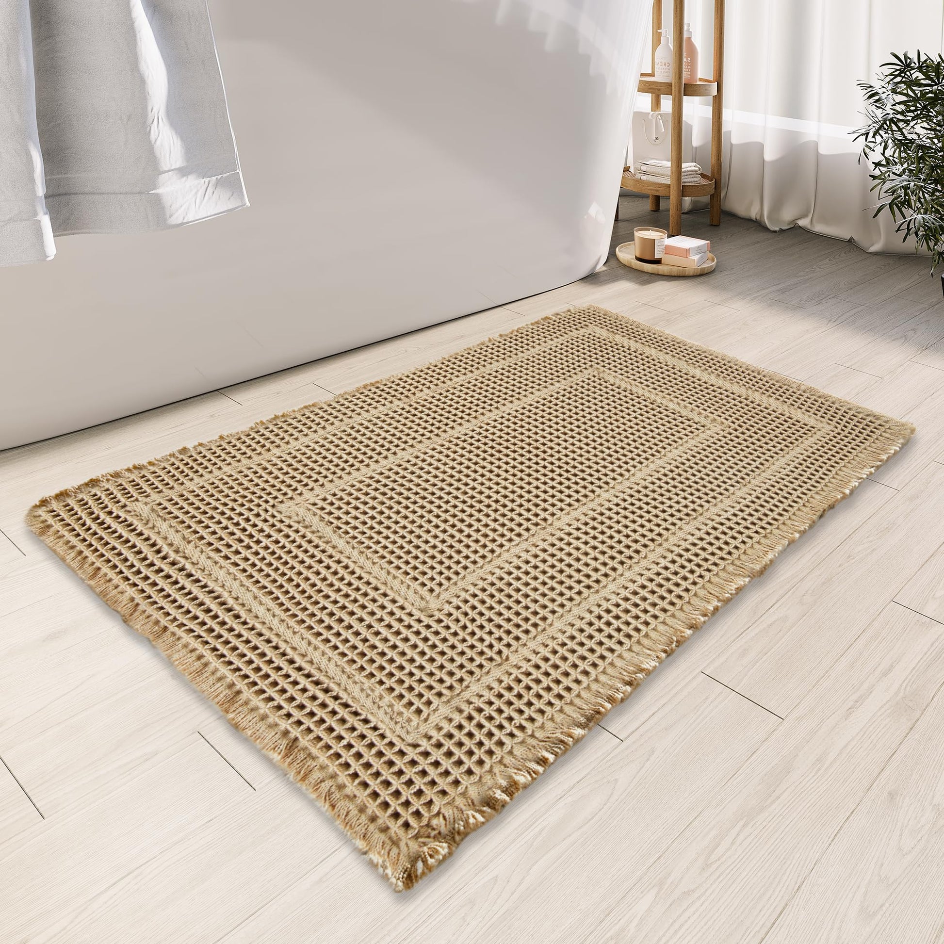 Bathroom Floor Mat,Boho Bath Rug,Super Absorbent Bath Mat,Bathroom Rugs Non Slip Washable, Quick Dry Shower Mats, Ultra Soft Bath Mat Towel,Brown,18"*30" - 7DAY'S