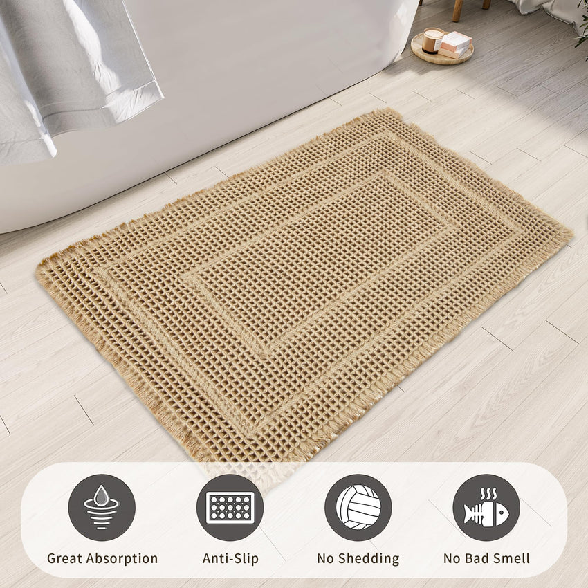 Bathroom Floor Mat,Boho Bath Rug,Super Absorbent Bath Mat,Bathroom Rugs Non Slip Washable, Quick Dry Shower Mats, Ultra Soft Bath Mat Towel,Brown,18"*30" - 7DAY'S