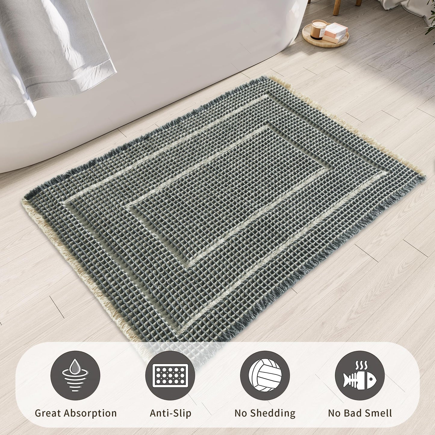 Bathroom Floor Mat,Boho Bath Rug,Super Absorbent Bath Mat,Bathroom Rugs Non Slip Washable, Quick Dry Shower Mats, Ultra Soft Bath Mat Towel,Brown,18"*30" - 7DAY'S