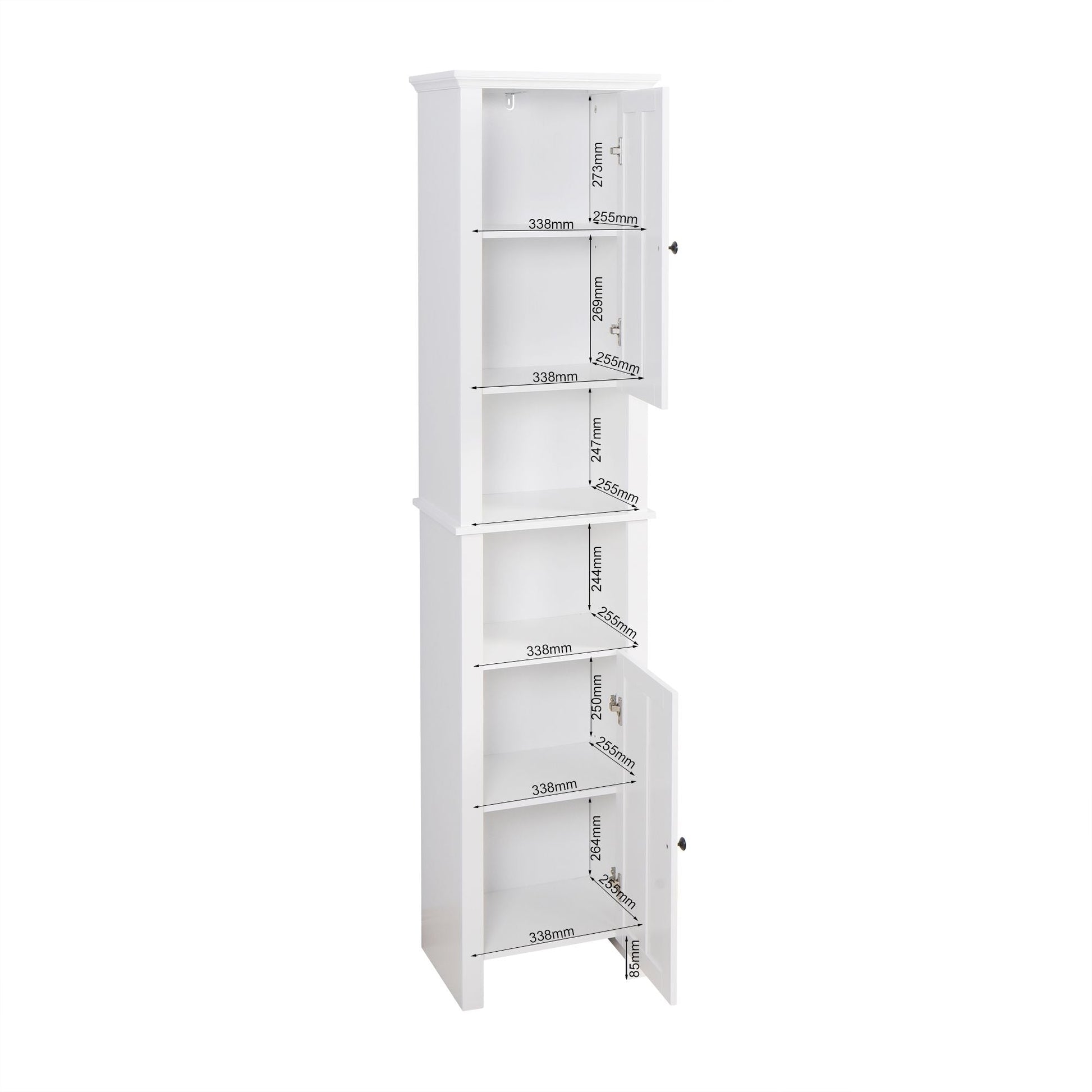 Bathroom Floor Storage Cabinet with 2 Doors Living Room Wooden Cabinet with 6 Shelves 15.75 x 11.81 x 66.93 inch - 7DAY'S