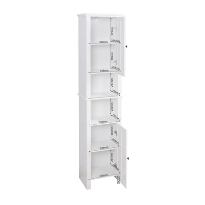 Bathroom Floor Storage Cabinet with 2 Doors Living Room Wooden Cabinet with 6 Shelves 15.75 x 11.81 x 66.93 inch - 7DAY'S
