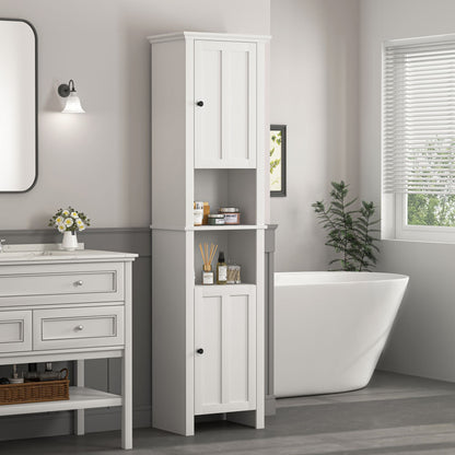 Bathroom Floor Storage Cabinet with 2 Doors Living Room Wooden Cabinet with 6 Shelves 15.75 x 11.81 x 66.93 inch - 7DAY'S
