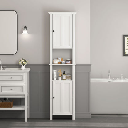 Bathroom Floor Storage Cabinet with 2 Doors Living Room Wooden Cabinet with 6 Shelves 15.75 x 11.81 x 66.93 inch - 7DAY'S