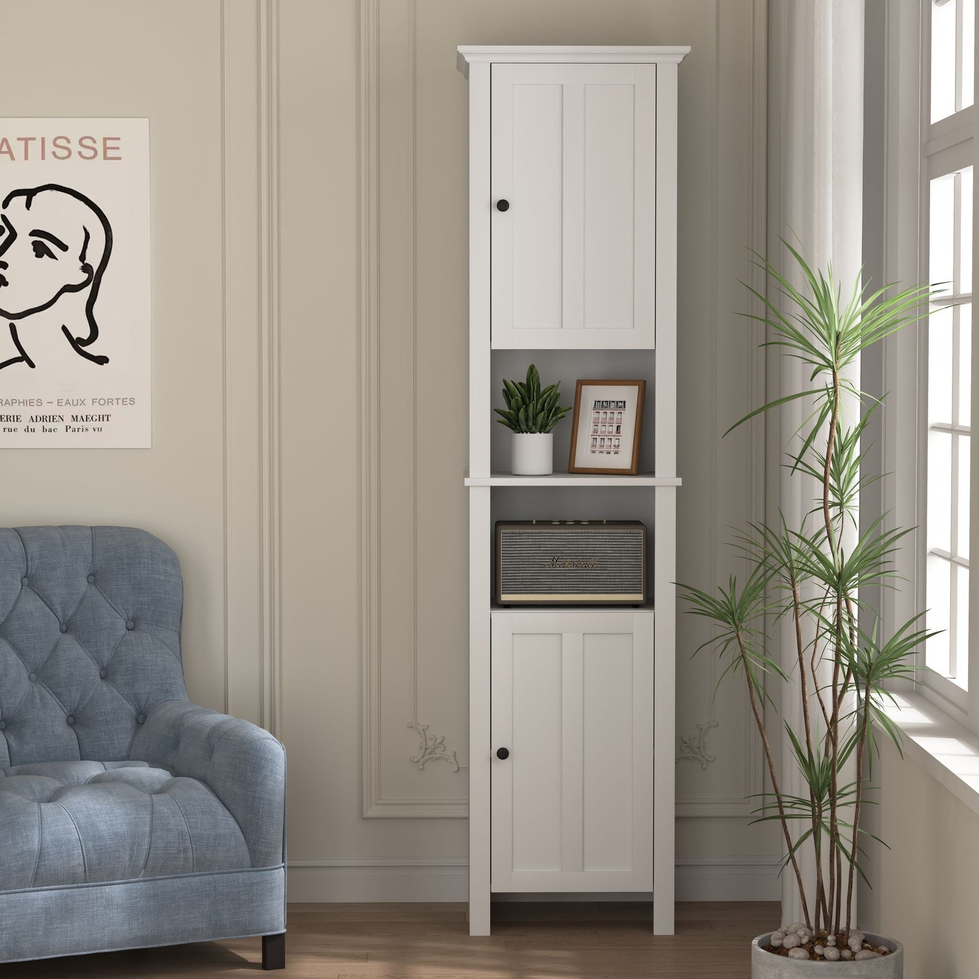 Bathroom Floor Storage Cabinet with 2 Doors Living Room Wooden Cabinet with 6 Shelves 15.75 x 11.81 x 66.93 inch - 7DAY'S