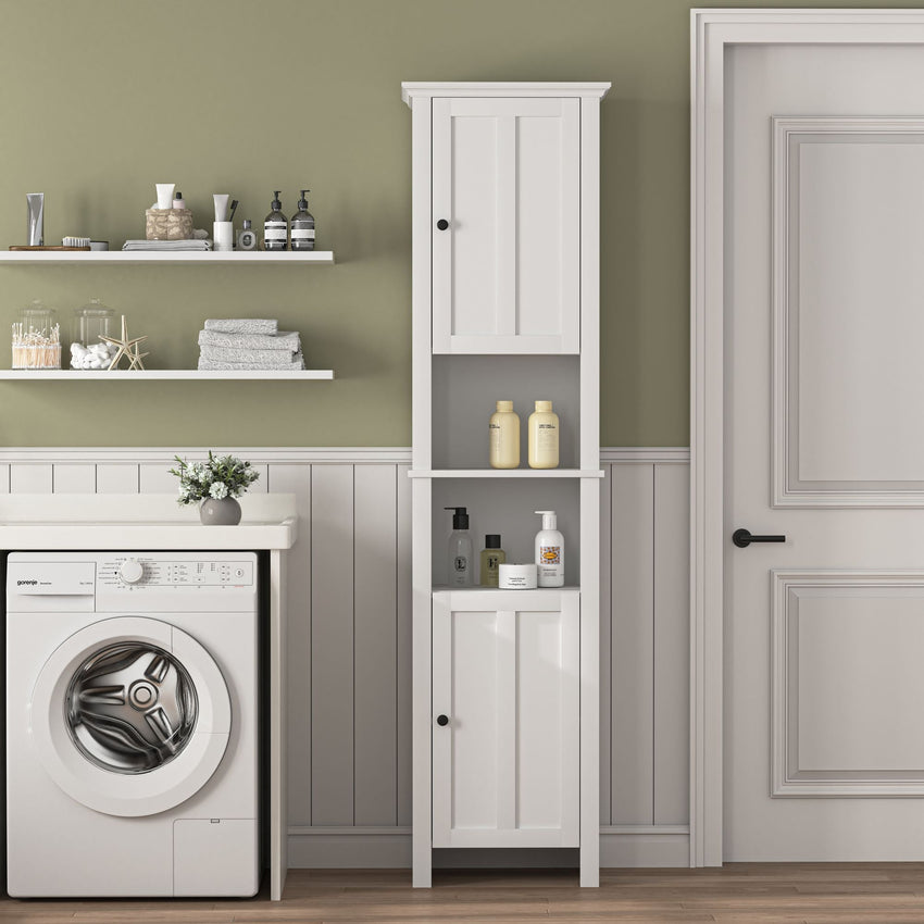 Bathroom Floor Storage Cabinet with 2 Doors Living Room Wooden Cabinet with 6 Shelves 15.75 x 11.81 x 66.93 inch - 7DAY'S
