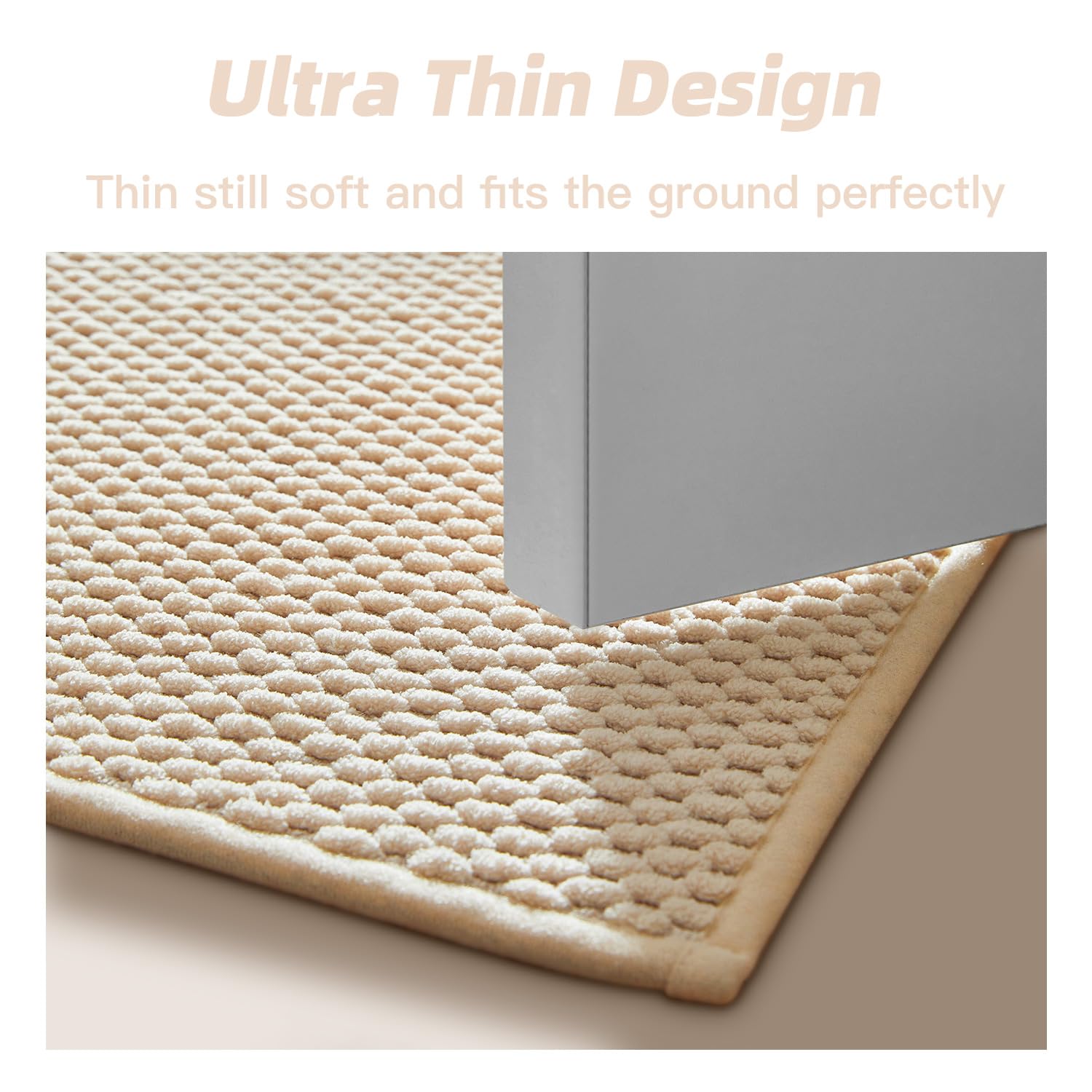 Bathroom Rug - Soft and Absorbent Chenille with Rubber Backing, Quick - Dry Mat Washable Runner Rug for Shower Floor, Bathmat Accessories and Decor Khaki 16"*24" - 7DAY'S