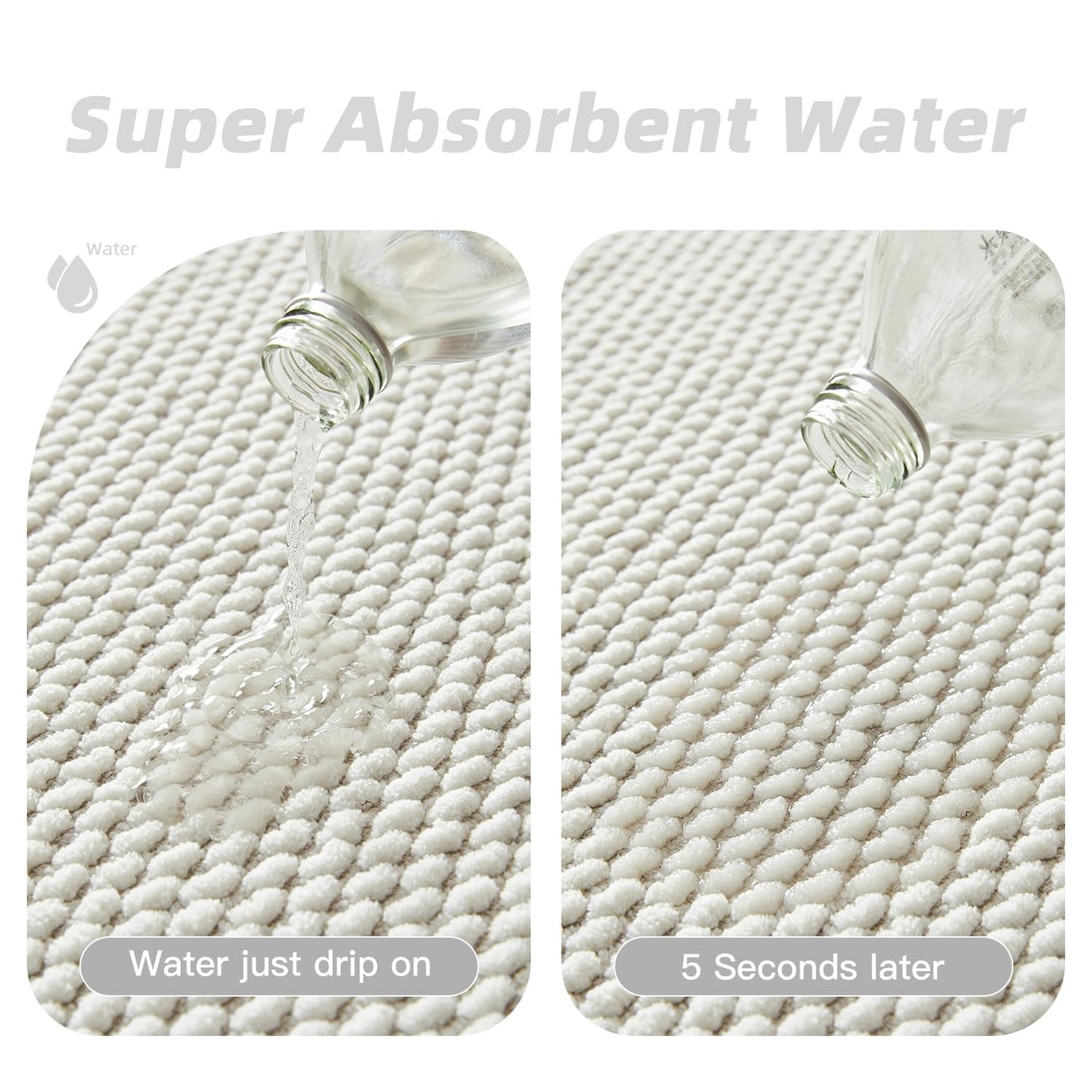 Bathroom Rug - Soft and Absorbent Chenille with Rubber Backing, Quick - Dry Mat Washable Runner Rug for Shower Floor, Bathmat Accessories and Decor Khaki 16"*24" - 7DAY'S