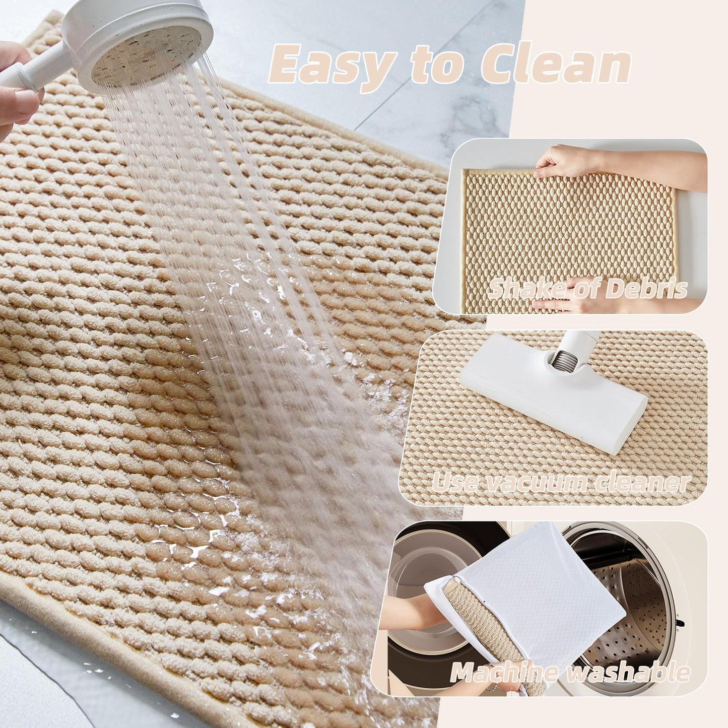 Bathroom Rug - Soft and Absorbent Chenille with Rubber Backing, Quick - Dry Mat Washable Runner Rug for Shower Floor, Bathmat Accessories and Decor Khaki 16"*24" - 7DAY'S