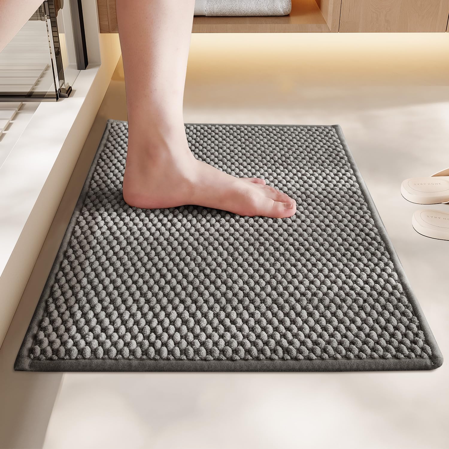 Bathroom Rug - Soft and Absorbent Chenille with Rubber Backing, Quick - Dry Mat Washable Runner Rug for Shower Floor, Bathmat Accessories and Decor Khaki 16"*24" - 7DAY'S
