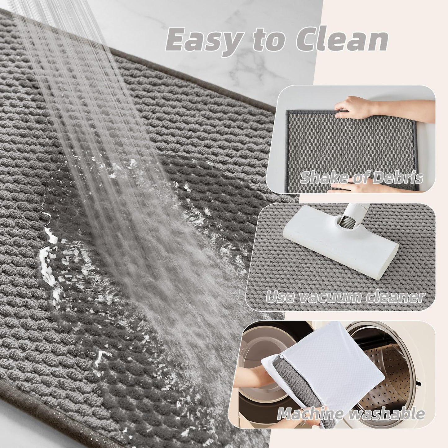 Bathroom Rug - Soft and Absorbent Chenille with Rubber Backing, Quick - Dry Mat Washable Runner Rug for Shower Floor, Bathmat Accessories and Decor Khaki 16"*24" - 7DAY'S