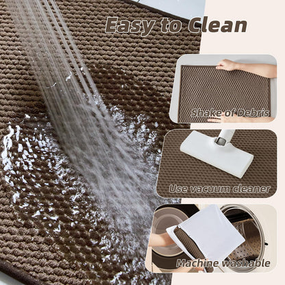 Bathroom Rug - Soft and Absorbent Chenille with Rubber Backing, Quick - Dry Mat Washable Runner Rug for Shower Floor, Bathmat Accessories and Decor Khaki 16"*24" - 7DAY'S