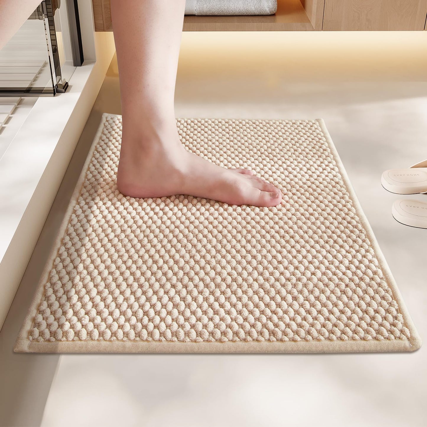 Bathroom Rug - Soft and Absorbent Chenille with Rubber Backing, Quick - Dry Mat Washable Runner Rug for Shower Floor, Bathmat Accessories and Decor Khaki 16"*24" - 7DAY'S