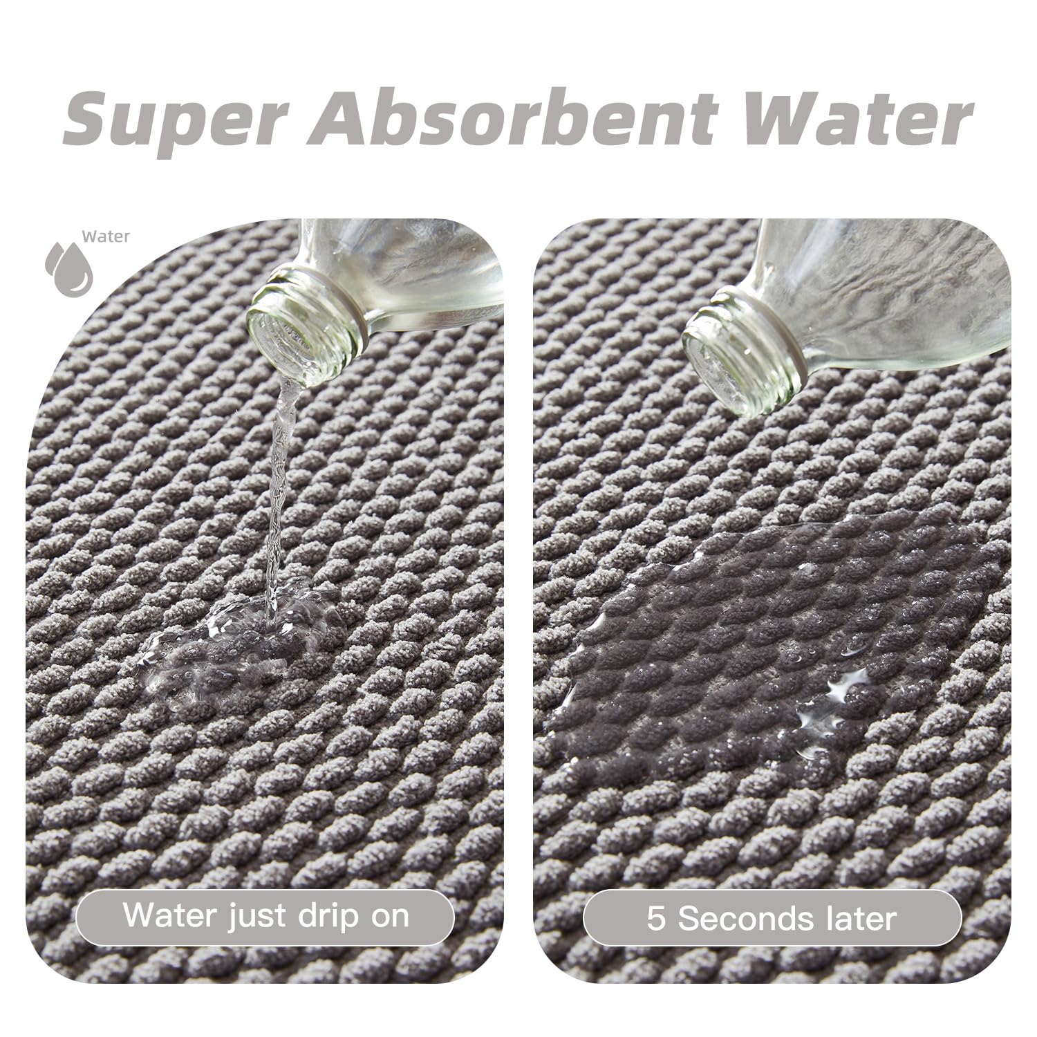 Bathroom Rug - Soft and Absorbent Chenille with Rubber Backing, Quick - Dry Mat Washable Runner Rug for Shower Floor, Bathmat Accessories and Decor Khaki 16"*24" - 7DAY'S