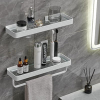 Bathroom Shelves Wall Mounted Glass Shelves for Bathroom Floating Shelf with Towel Holder Glass Shower Shelf 2 Tier Bathroom Wall Organizer - 7DAY'S