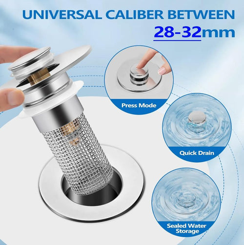 Bathroom Sink Drain Strainer for 1.1 - 1.29 Inch, Pop Up Bathroom Sink Stopper Hair Catcher with Stainless Steel Filter Basket, for US Bathroom Sink Drain Stopper Basin Drain Filter Replacement - 1pcs - 7DAY'S