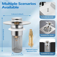 Bathroom Sink Drain Strainer for 1.1 - 1.29 Inch, Pop Up Bathroom Sink Stopper Hair Catcher with Stainless Steel Filter Basket, for US Bathroom Sink Drain Stopper Basin Drain Filter Replacement - 1pcs - 7DAY'S